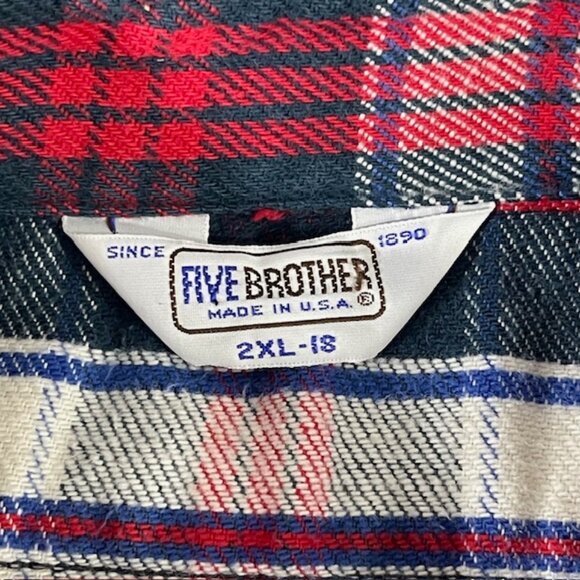 Vintage Five Brother 70s 80s 2XL XXL Union Made In USA Plaid Flannel Button Down - Picture 3 of 8